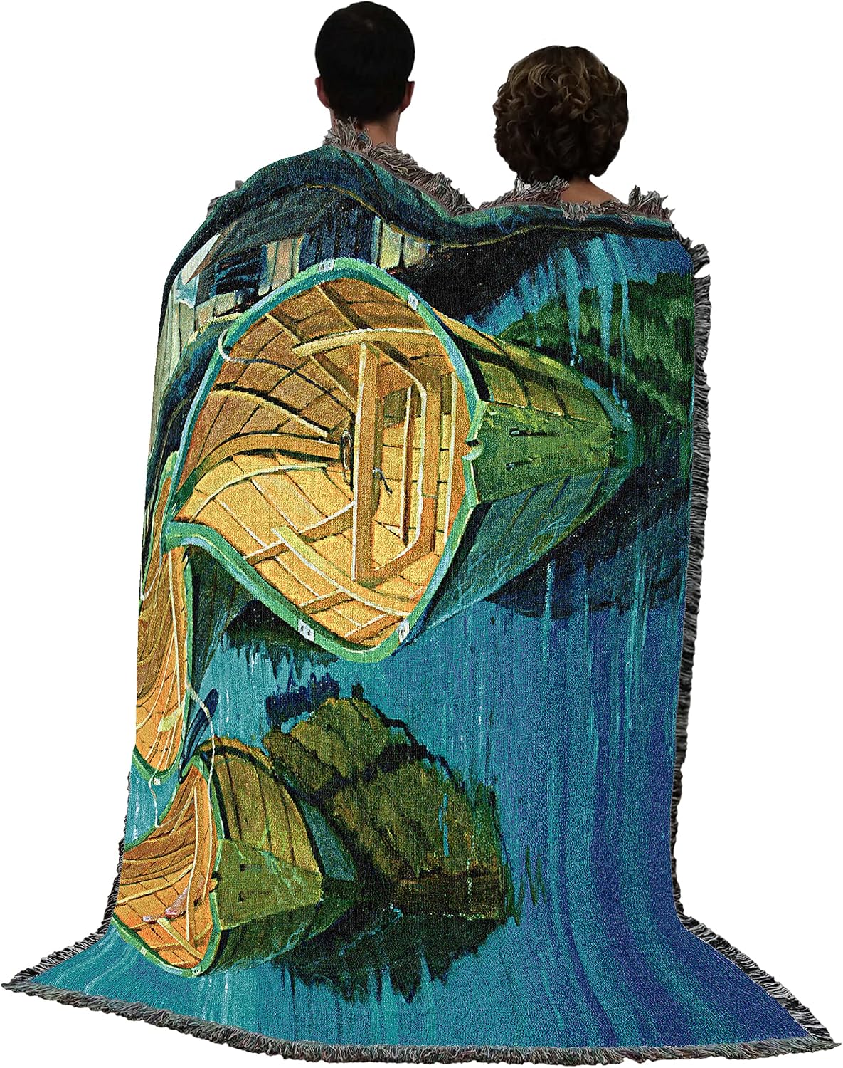 Pure Country Weavers Gloucester Dory Boats Blanket by Roger Bansemer - Coastal Ocean Beach Gift Tapestry Throw Woven from Cotton - Made in the USA (72x54)