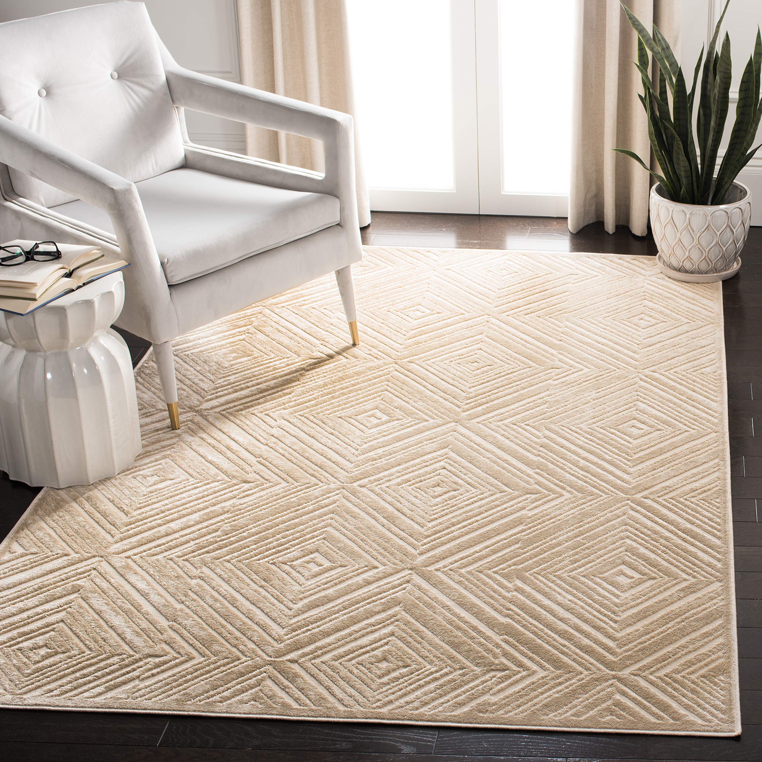Tapis à poil court Safavieh beige facile à nettoyer pour salon et salle à manger