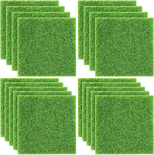 Vista 23 de Elcoho 12 piezas de césped artificial para manualidades, jardín de hadas, 6 x 6 pulgadas, para decoración en miniatura, casa de muñecas, decoración