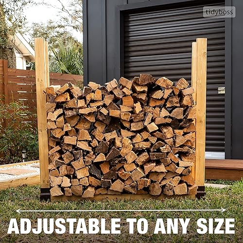 Miniatura 7 de TIDYBOSS Paquete de 2 estantes para leña para exteriores, soportes de 2 x 4 para madera, soporte de troncos para almacenamiento de madera, ajustable