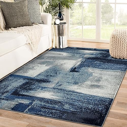 LUXE WEAVERS Rug - Lagos Collection 7558 Modern Abstract – Stain Resistant Area Rug/Navy 9’ x 12’