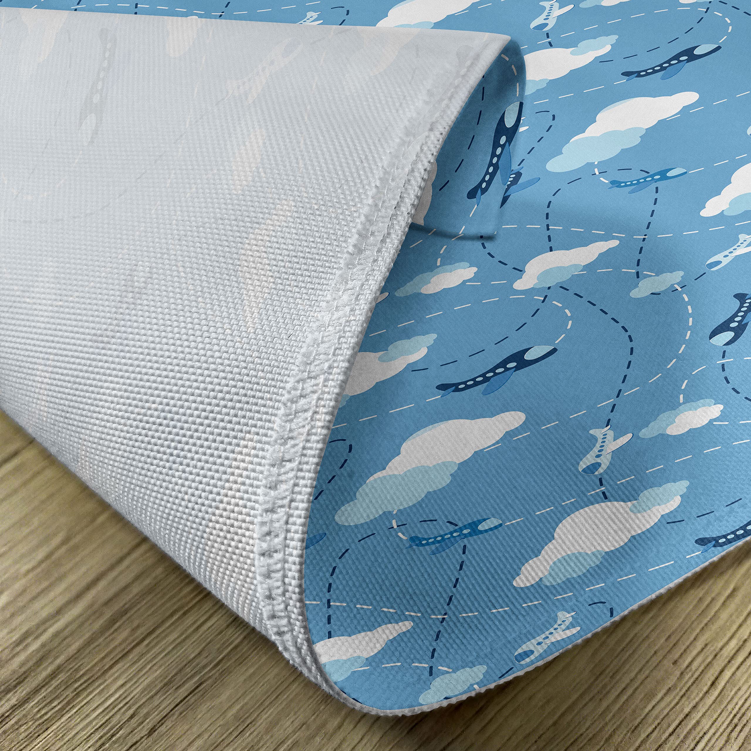 ABAKUHAUS Nursery Aereo Tovaglietta Americana Set di 4, Bambini Ragazzi Aviation, Tovagliette in Tessuto Lavabile per Tavolo da Pranzo Cena, Blu Scuro Blu e Bianco