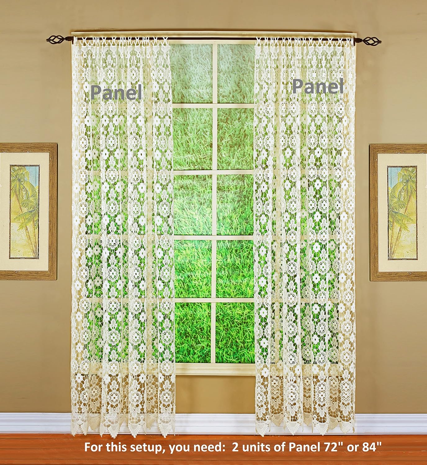 Today's Curtain Medallion Macramé Panel 72",Ecru,48W x 72L
