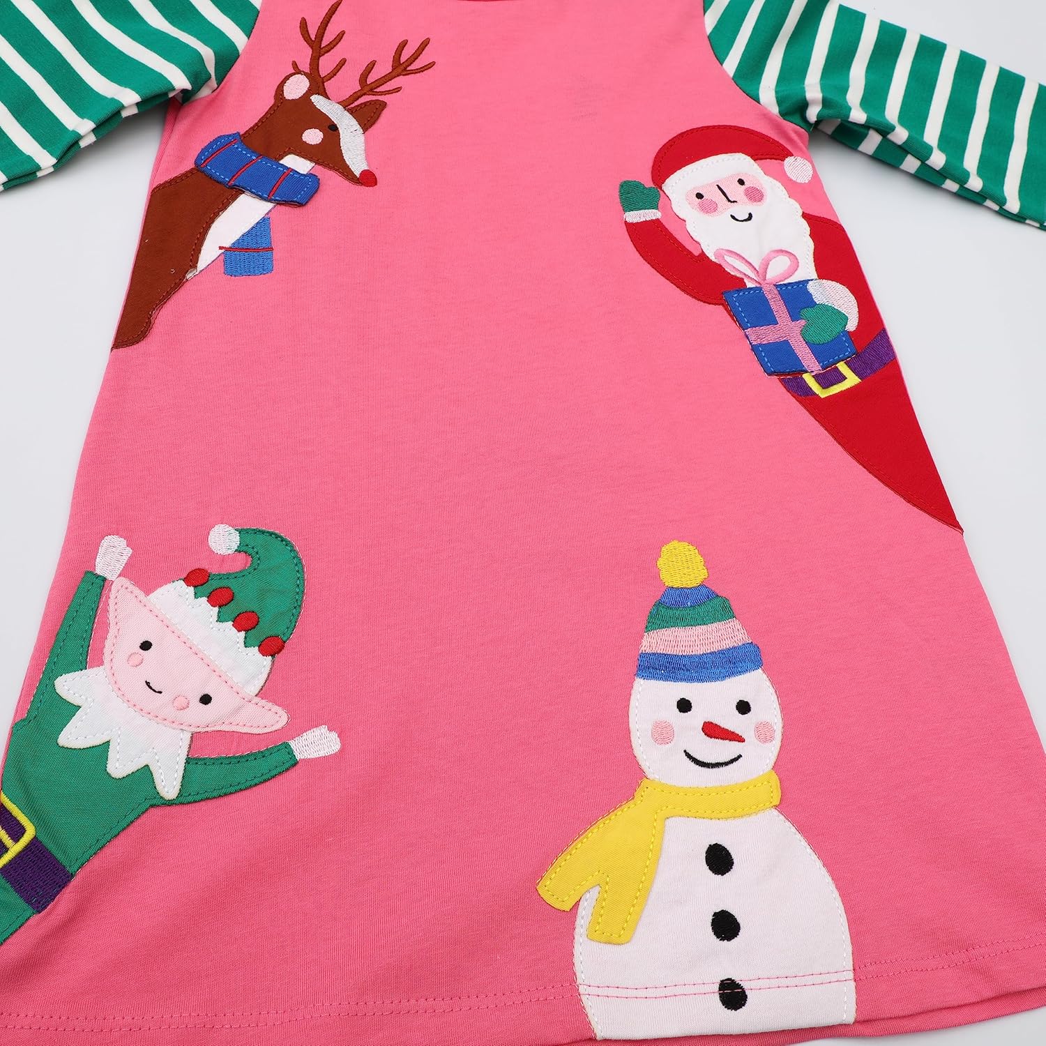HILEELANG Little Girl Long Sleeve Dress Cotton Casual Applique Christmas Clothes - Image 3
