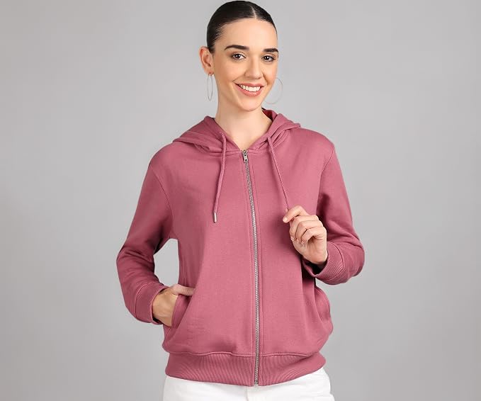 Alan Jones Clothing Women's Solid Zipper Hooded Sweatshirt | Front Zip, Ribbed Hem, Lined Hood, Casual Winter Wear