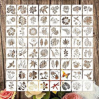 Flower Stencils for Painting, 64pcs 3 Inch Stencils for Crafts Rock Painting Stencils Plastic Reusable Stencils for Painting on Wood Wall Tile Home Decor