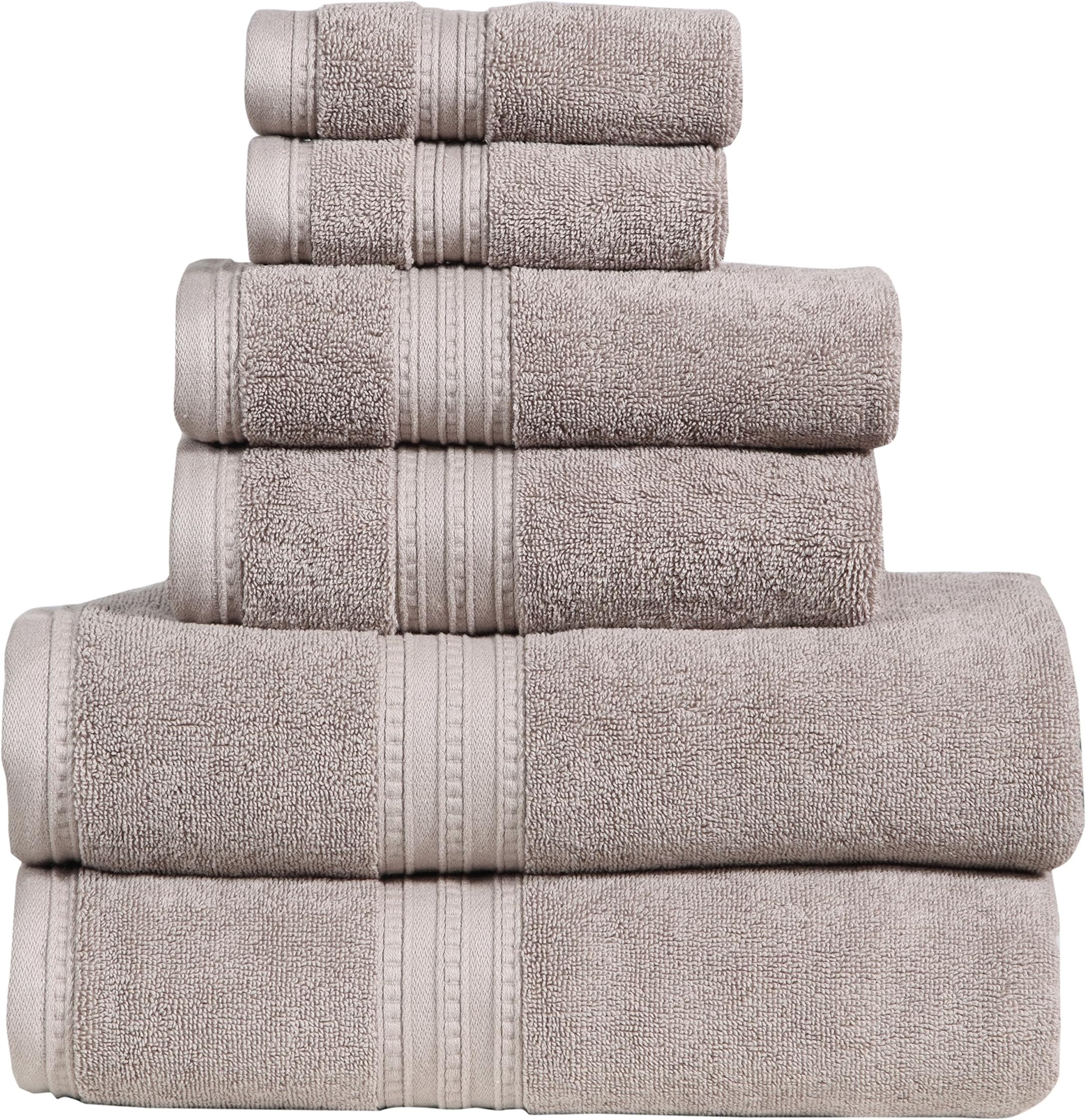 DREAM CASTLE 650 GSM 100% Cotton 6 Piece Bath Towel Set,Muddy Taupe, Hotel & spa Towel,Monarch Collection Terry Towel Set (Muddy Taupe, 90023)
