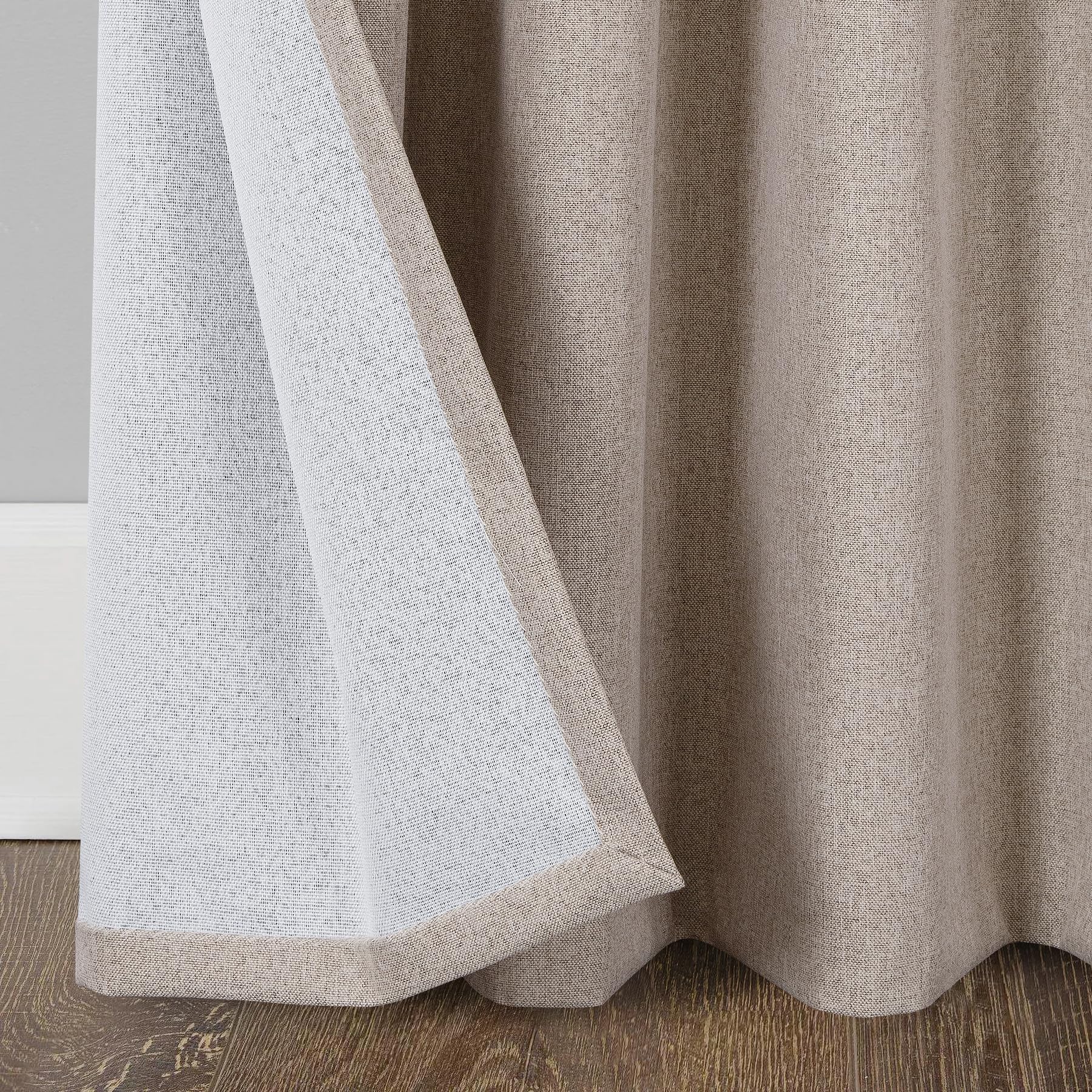 always4u Paire de rideaux 100 % occultants à isolation thermique avec œillets, aspect lin, pour chambre à coucher, décoration d'intérieur, beige, 117 x 137 cm