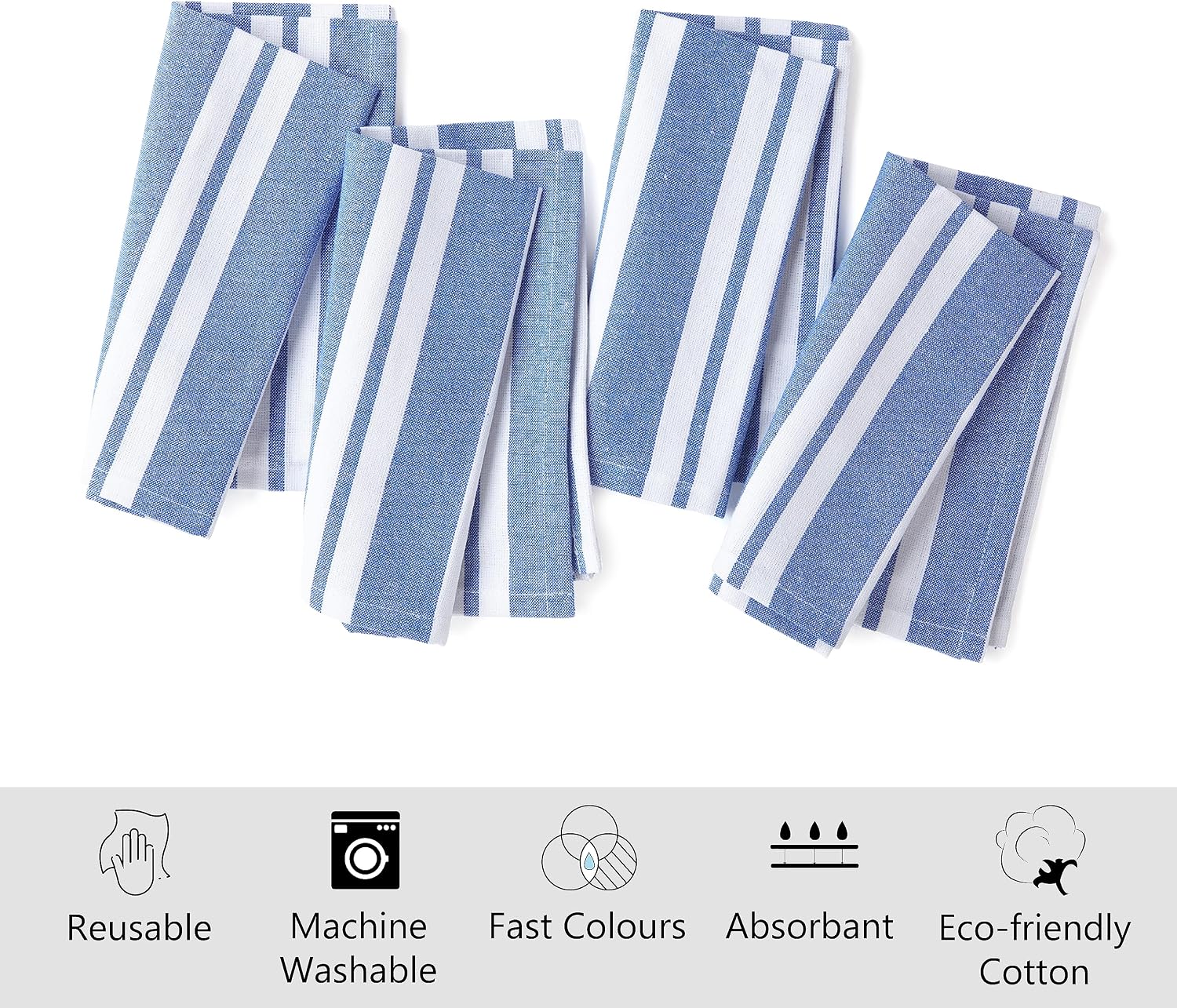 Encasa XO Cotton Cloth Napkins Set of 12, 17"x17" | Washable & Reusable Dinner Napkins Franca Blue Stripes Table Napkins for Farmhouse, Wedding, Holiday, Party & Everyday Dining