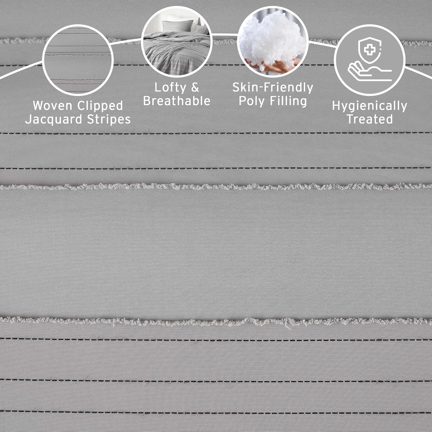 Intelligent Design Twin Comforter Set Chic Cationic Dye Clipped Jacquard Comforter Twin Size, Casual Modern Lightweight All Season Bed Set Twin, Sham, Décor Pillow, Oliver, Twin/Twin XL, Gray 3 Piece