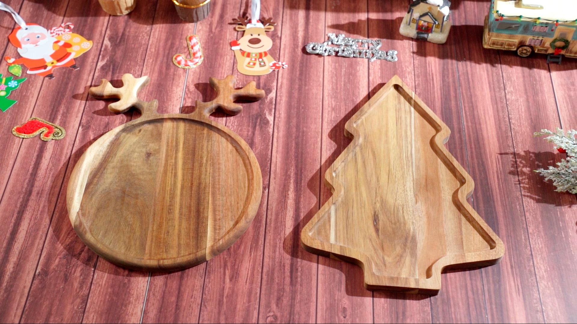 Umigy 2 Piezas Tabla de Cortar de Madera Acacia Navidad miniatura 7