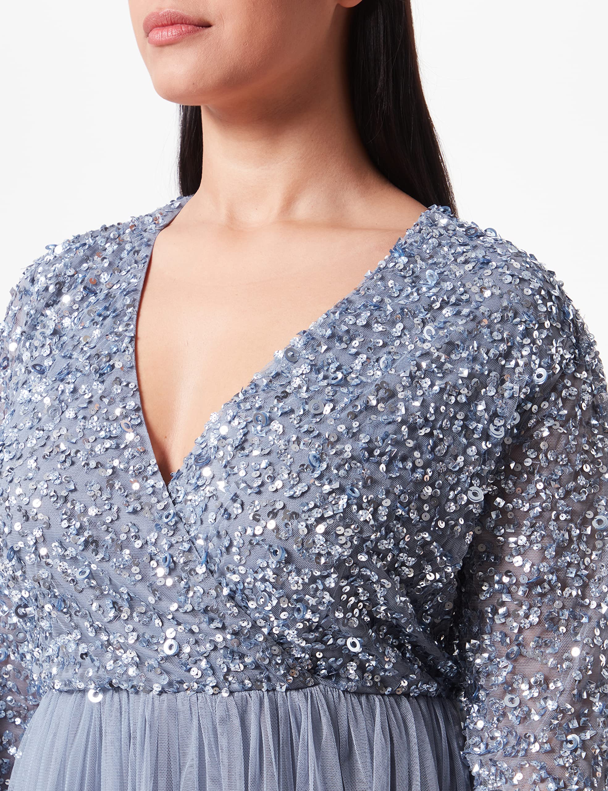 Maya Deluxe Damen Maya Faux Warp Front Versierd Midi Jurk Brautjungfernkleid – Bild 3