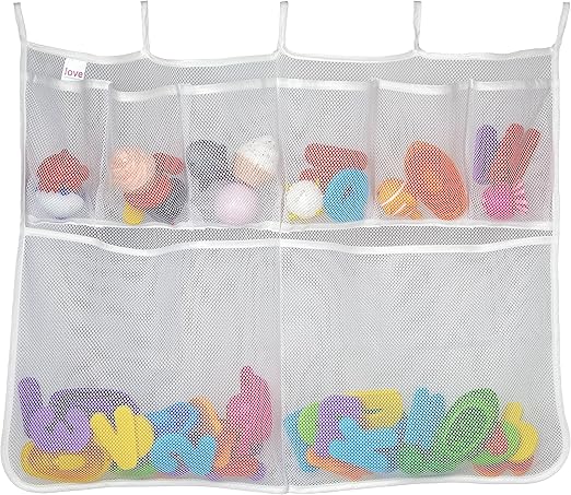 Lilly's Love Bath Toy Storage - Extra Large 20 x 32 inch Bathtub Toy Holder + 5 Locking Hooks, Quick Dry & Easy for Kids to Put Bath Toys Away