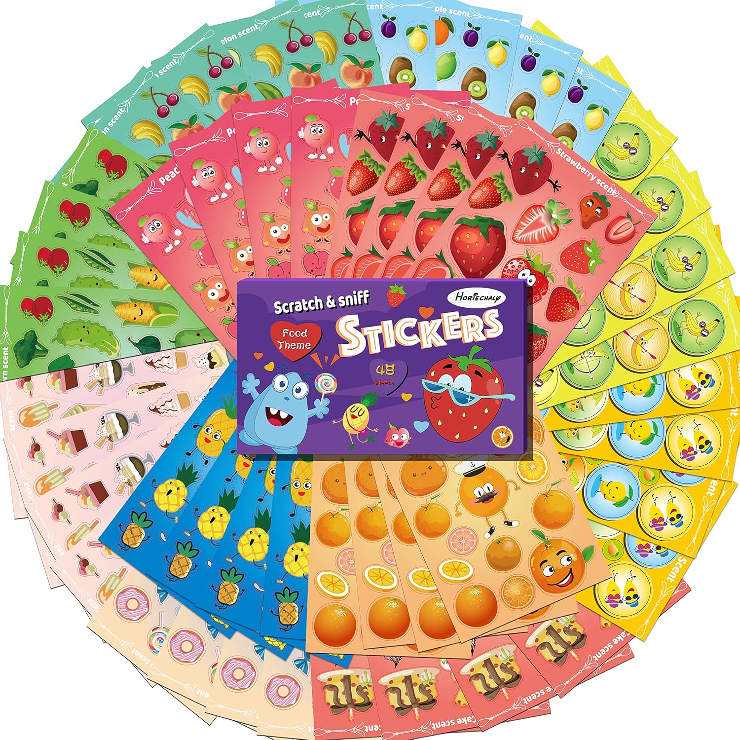 HORIECHALY Scratch and Sniff Stickers, 48 Sheets Smelly Stickers, 12