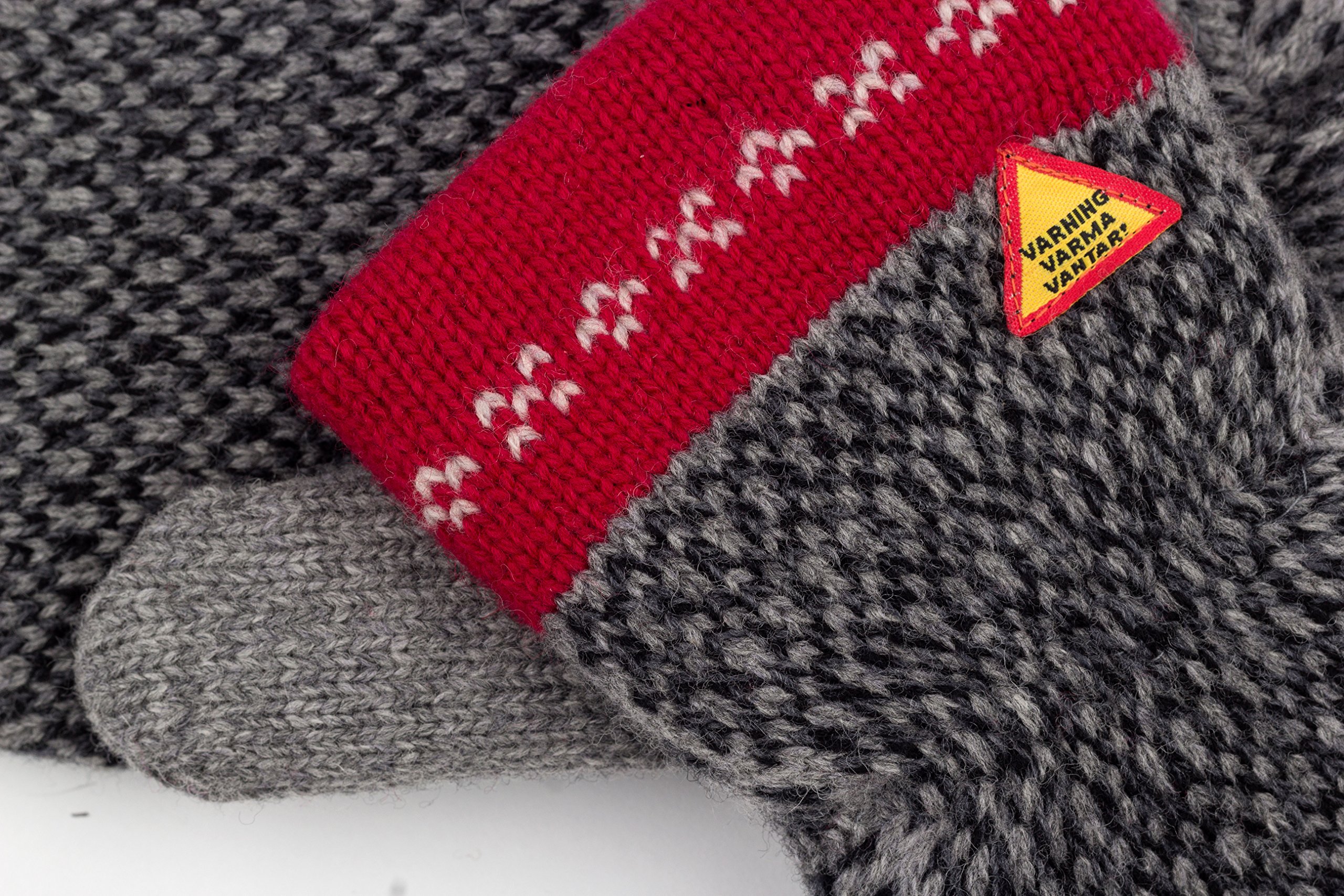 ÖJBRO VANTFABRIK guanti in maglia lana merino Skaftö Grå L (10-11) grigio rosso guanto fuderato caldi morbidi Svezia