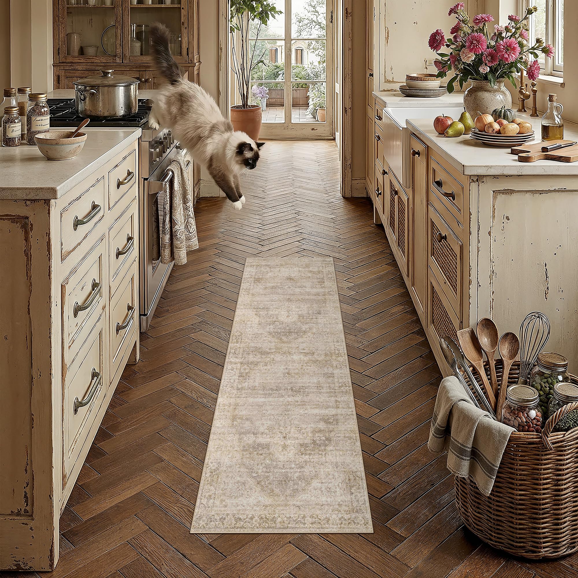 2x6 Beige Farmhouse Runner Rug
