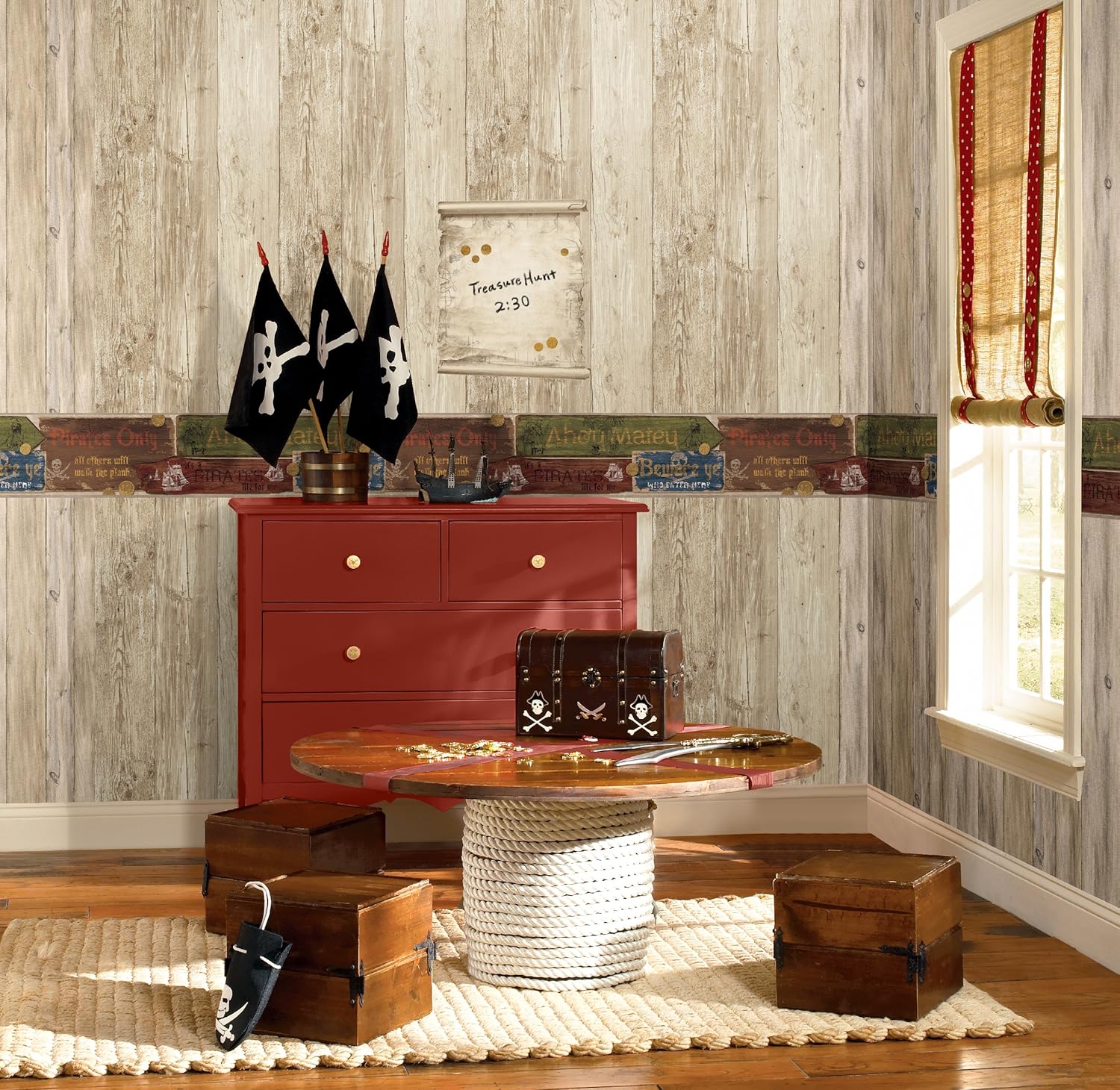 RoomMates Wall In A Box WIB1008 Pirate Wallpaper, Ash, Pine, Oak, Sand, Beige, Brown, Aged