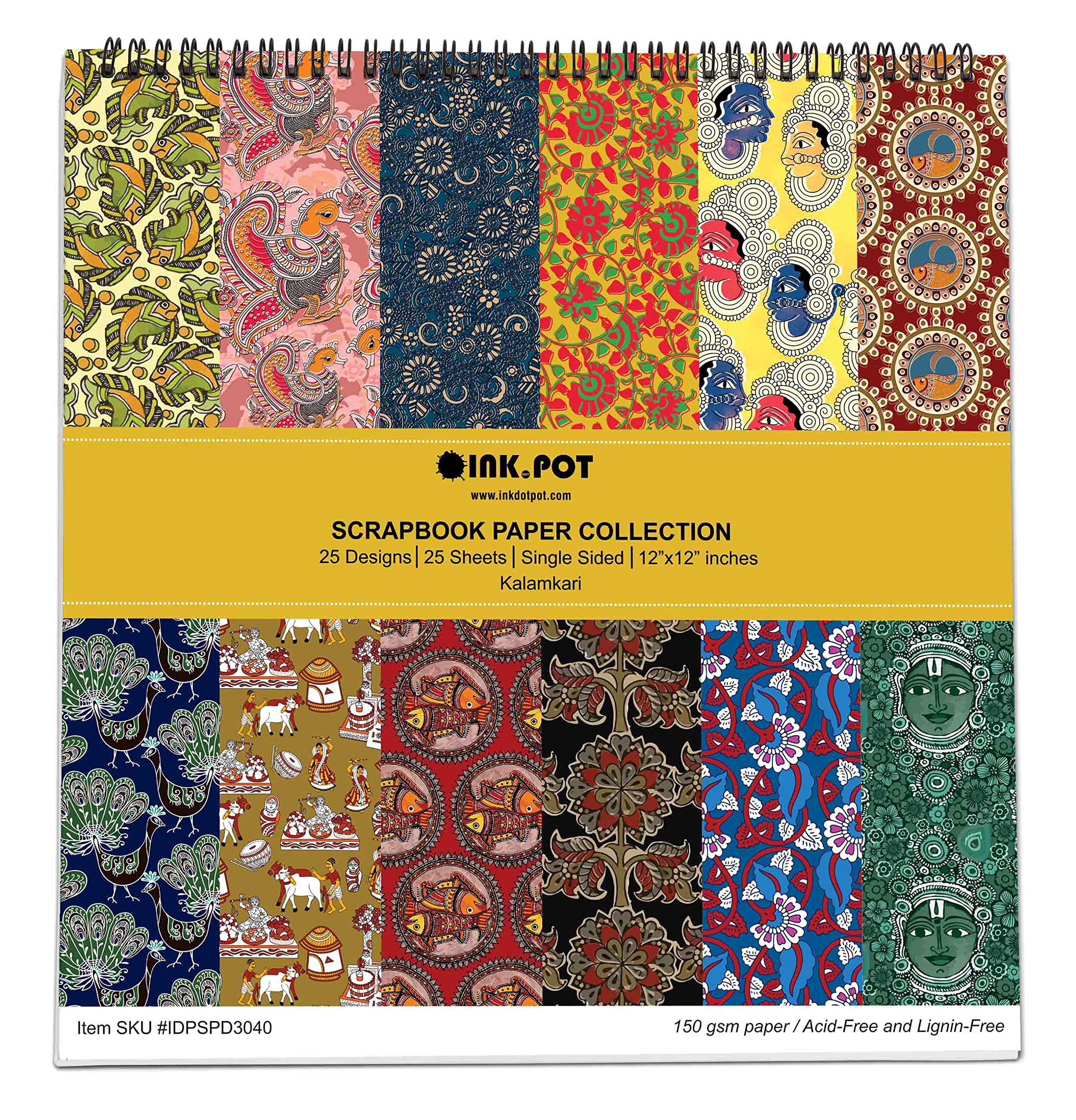 Inkdotpot 25 Sheets Kalamkari Scrapbook Paper Pad 12x12- Single-Sided Scrapbook Paper- Colorful Cardstock Paper Scrapbooking DIY Decorative Background Cardmaking Supplies- Journal Craft Paper-image-23