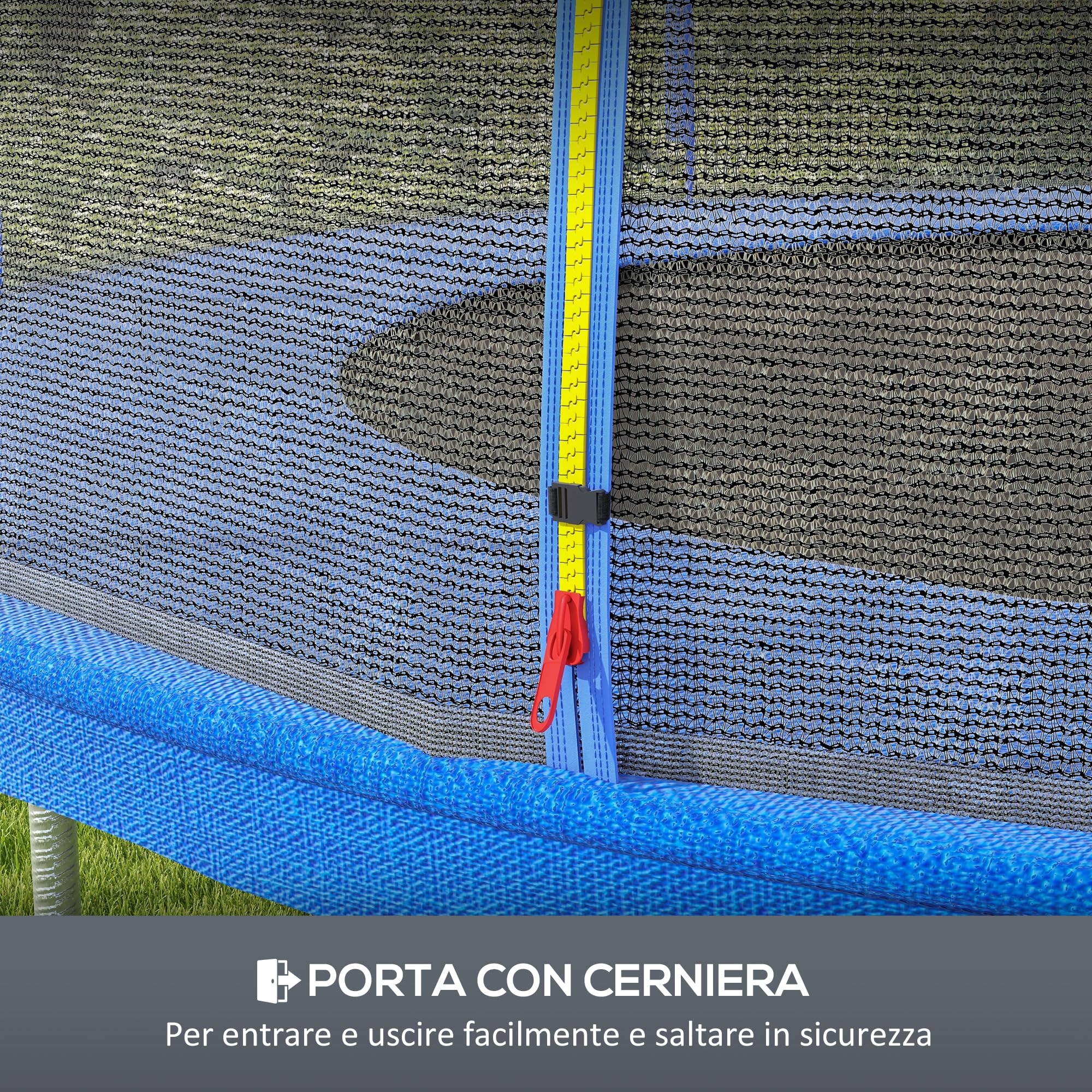 SPORTNOW Rete di Protezione per Trampolini Elastici a 6 Pali con Ingresso con Cerniera, Rete Protettiva per Trampolini in PE, Ø305x180 cm, Nero e Blu