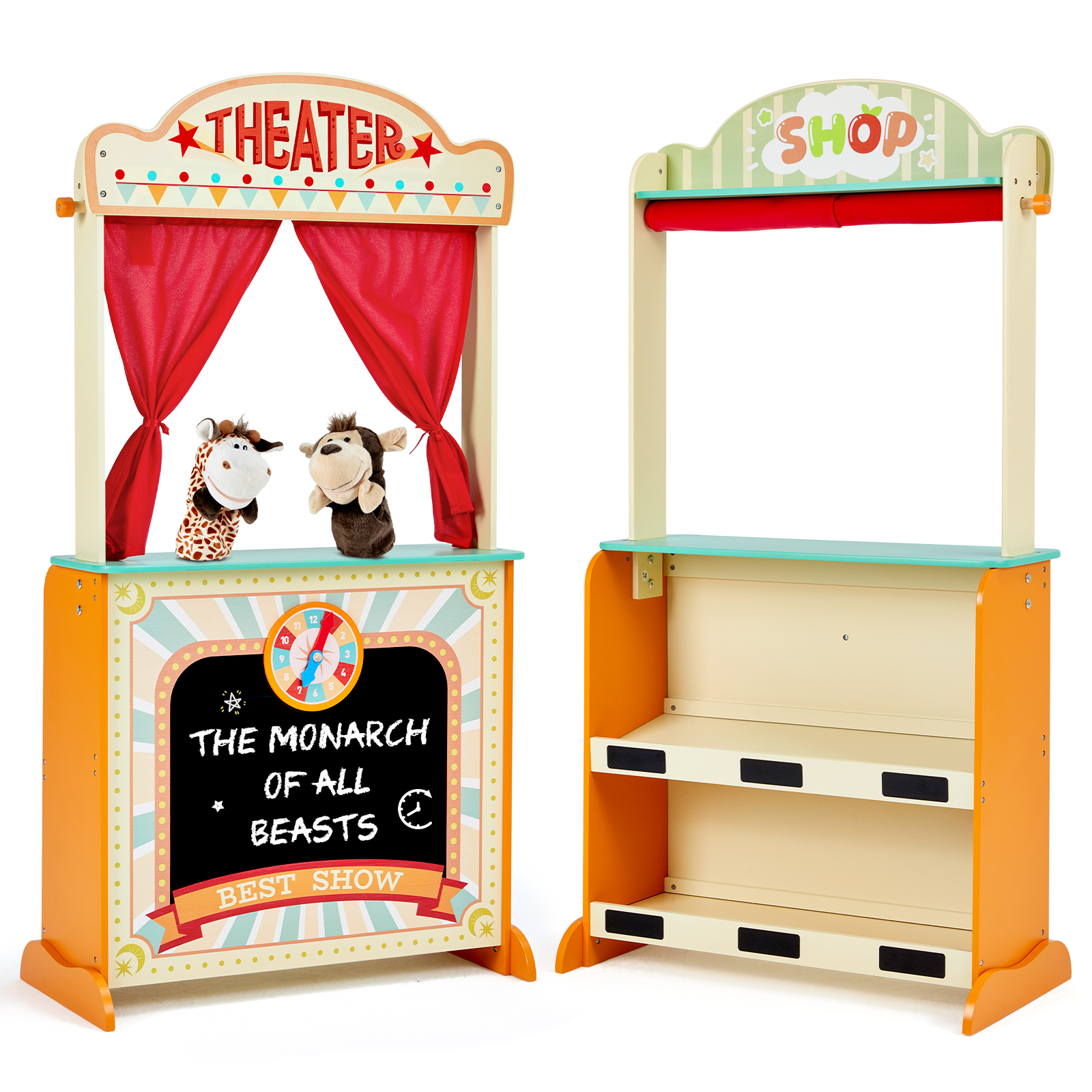 Amazon.com: labebe - Deluxe Wooden Puppet Theater Bonus 2 Hand