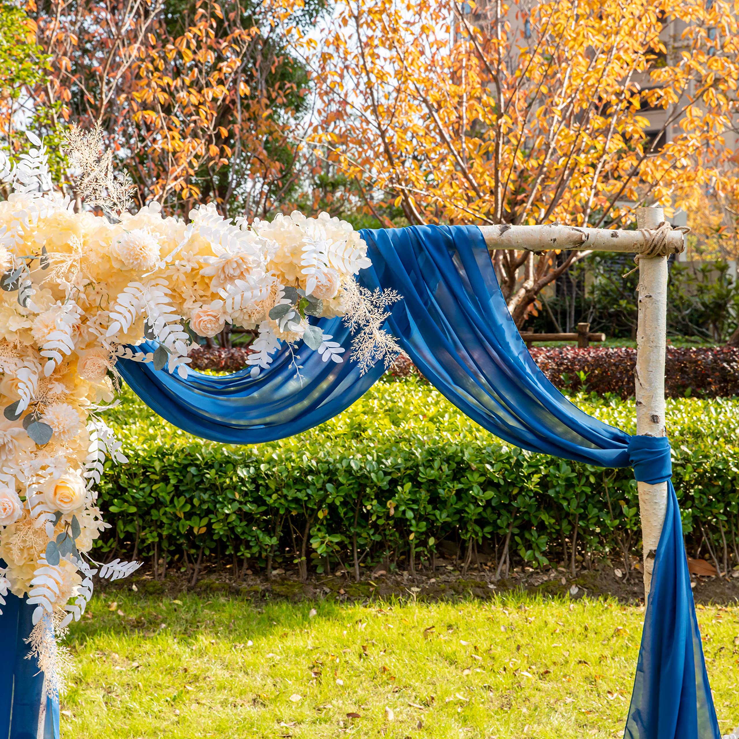 EBETA Tenda per matrimonio, decorazione a mano libera, per arco di nozze e uva a baldacchino, tenda per finestre, Mantovane in tessuto chiffon (Blu denim, 145 x 600 cm)