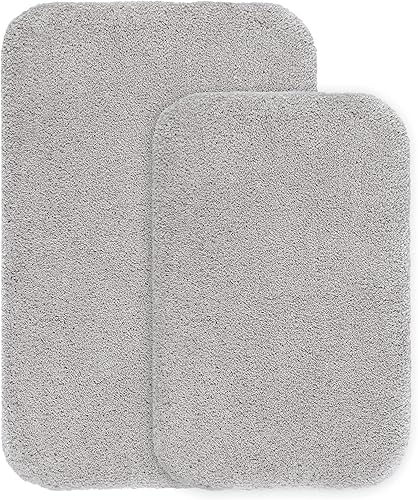 VANZAVANZU Juego de alfombras de baño, 2 piezas antideslizantes, extrasuaves, absorbentes, de microfibra lanuda gruesa, lavable a máquina (16 x 24