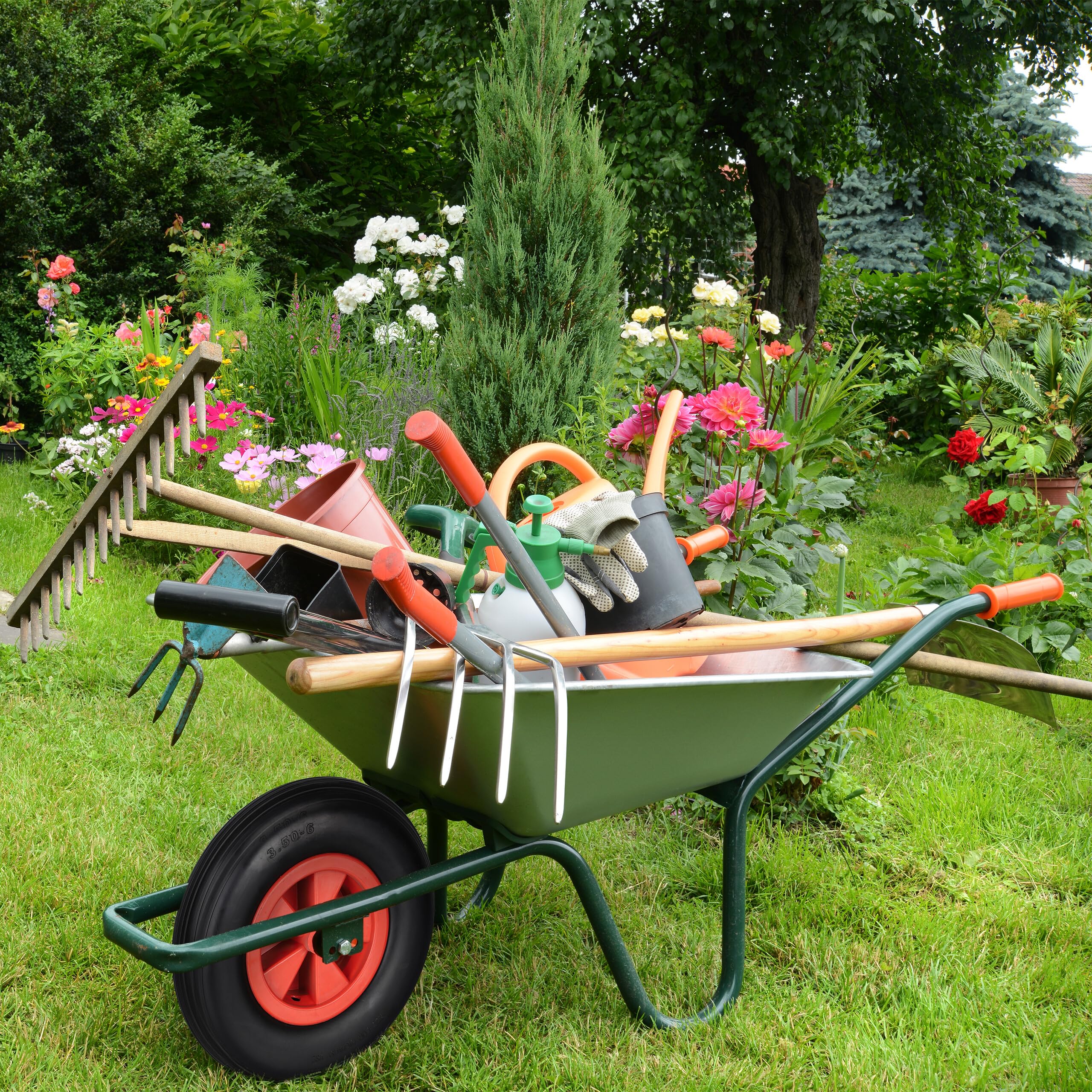 Relaxdays Roue de brouette 3.50-6, Pneu en Caoutchouc, Jante Plastique PP, increvable, Charge Max. 100 kg, Rouge et Noir