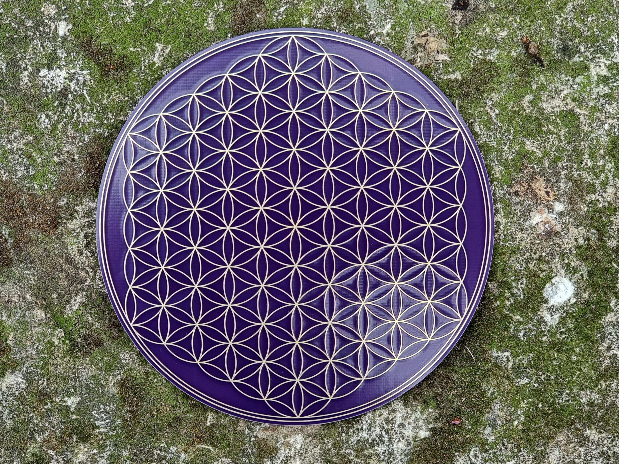 Disque Cube de Metatron et fleur de vie - Disque 10 cm protection et dynamisation à 2 faces cuivre plaqué or, émetteur passif d'ondes scalaires - Disque héliquantix