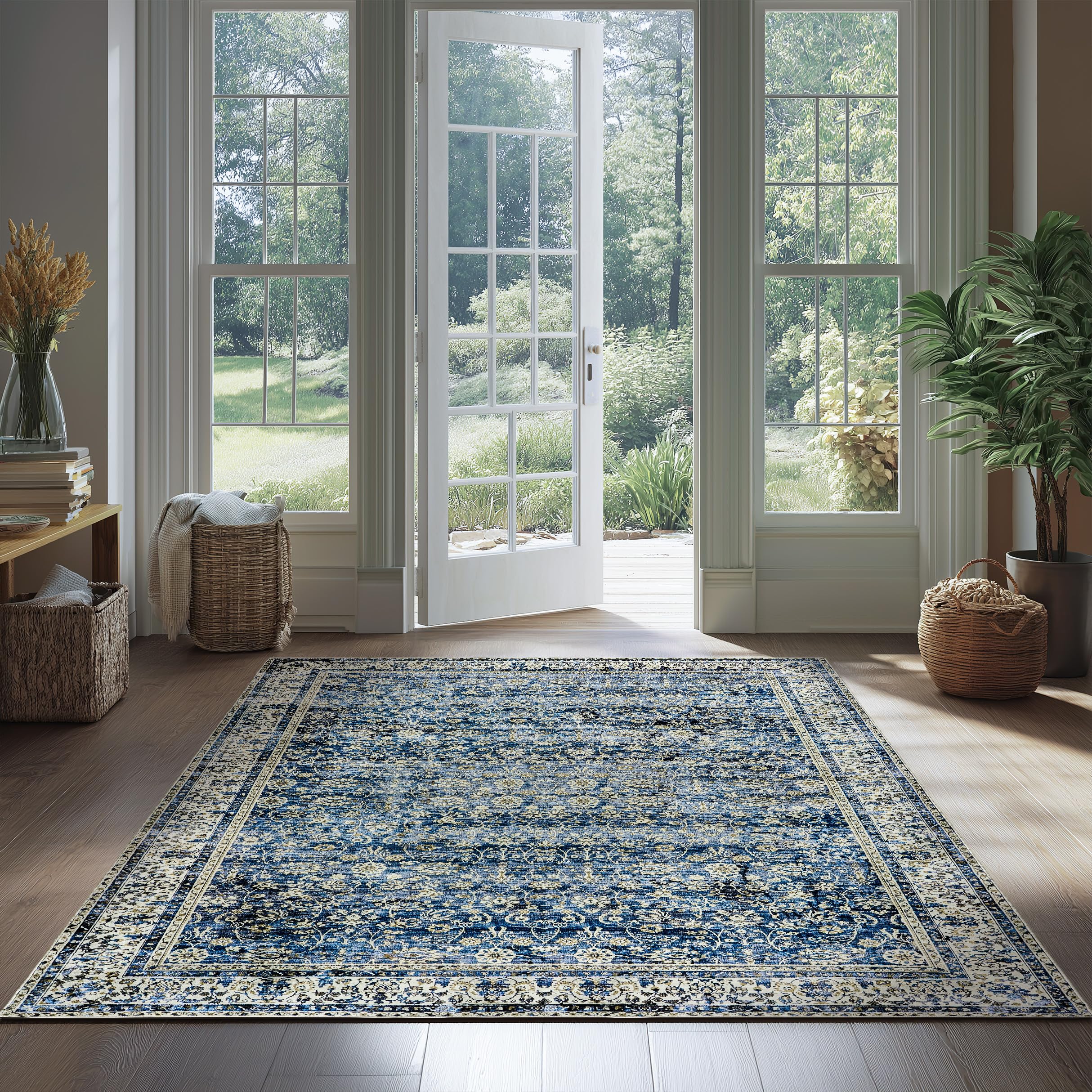 Amazon.com: Machine Washable Area Rugs 4x6 Blue Low Pile Soft