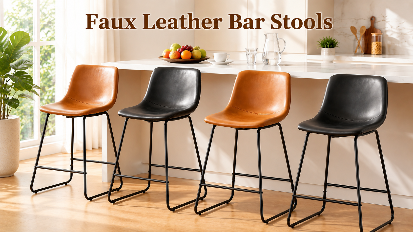 Joysoul Set de 2 Butacos Butacas de Bar Altura de Mostrador Modernos con Patas de Metal Sillas Industriales con Respaldo para Cocina Comedor y Pub (Marrón, 30 pulgadas) miniatura 7