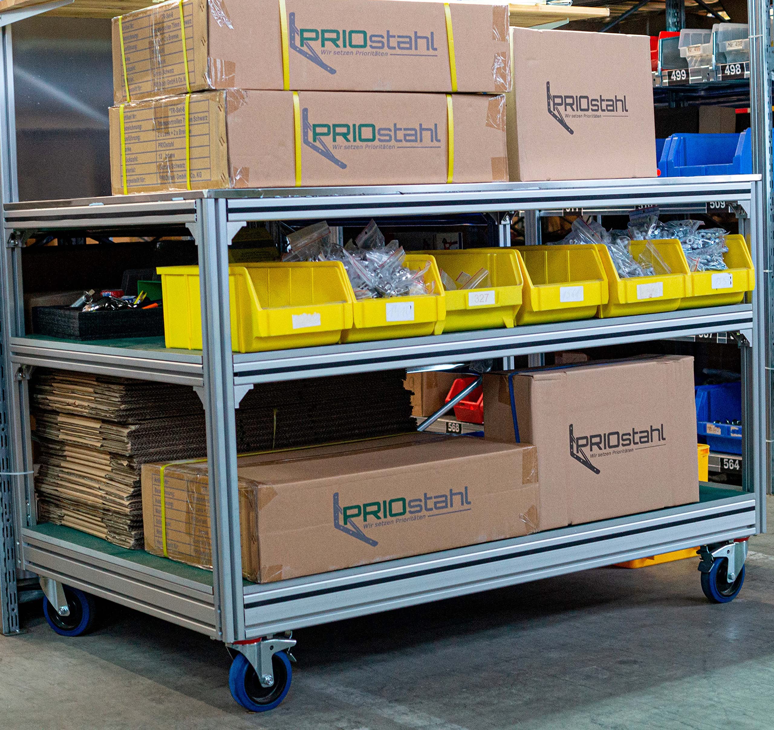 Transportrollen mit Bremse 100mm Möbelrollen Schwerlast - Lenkrollen Set Gummi Rollen Blue Wheels Bockrollen für Rollbrett Werkstatt schwere Möbel Palettenmöbel Rollwagen Räucherschrank Werkzeugwagen