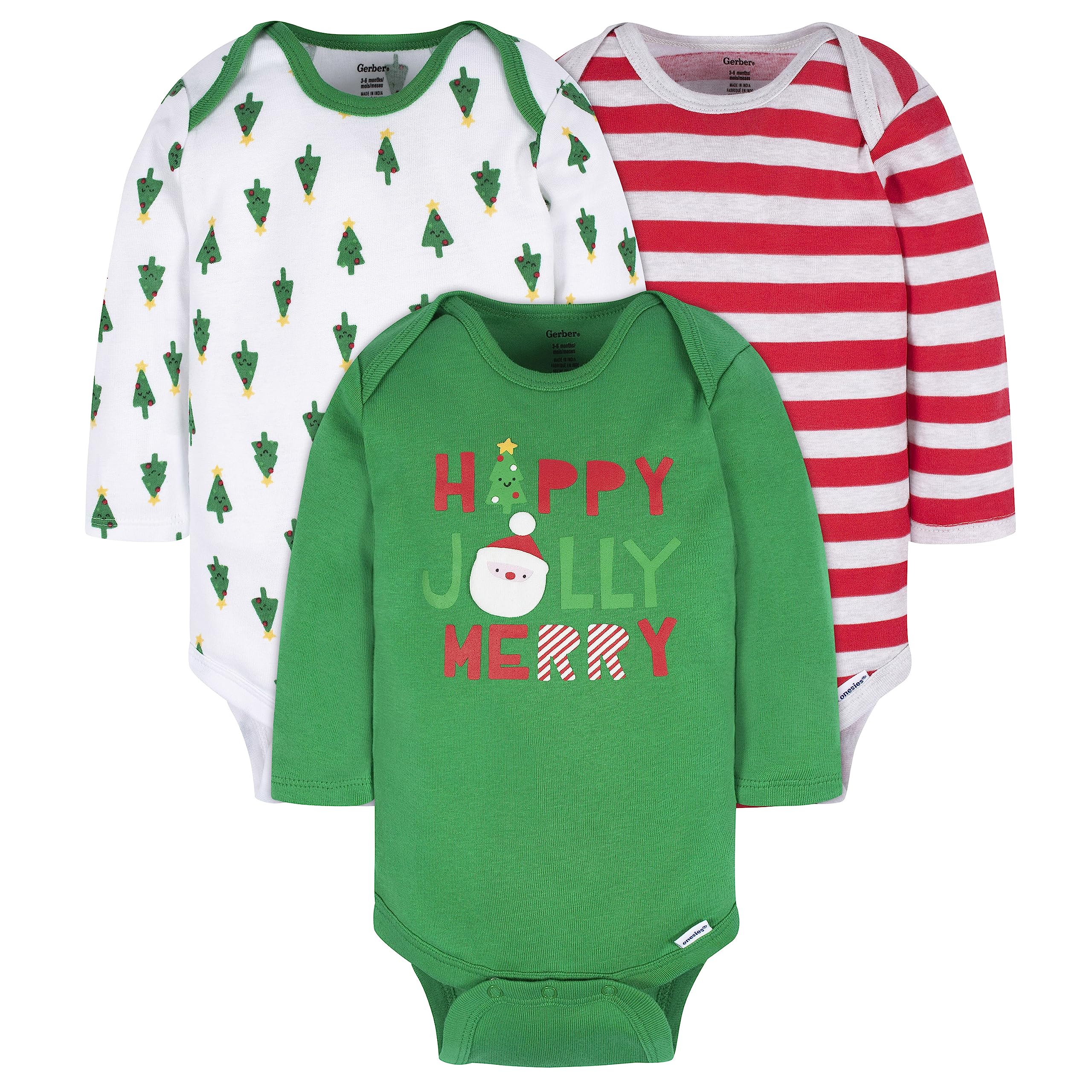 Gerber unisex-baby 3-pack Holiday Long-sleeve Onesies