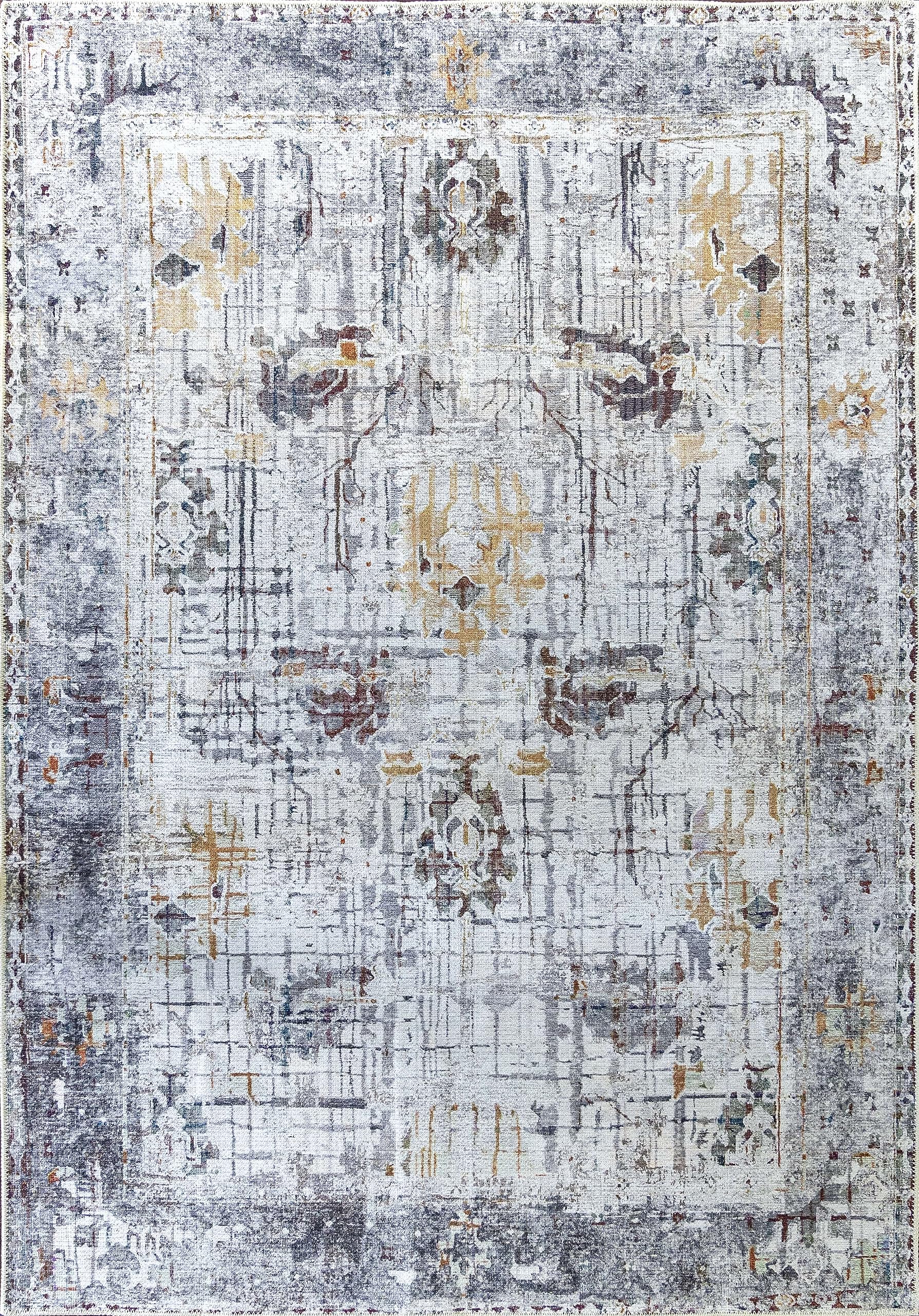 Softwoven Rugs, 5x8 Machine Washable Rug, 90% Cotton, Non-Slip, Family & Pet Friendly, Stain Resistant, Non-Shed, Traditional Vintage Area Rug for Living Room, Hallway - Grey Multi Flower