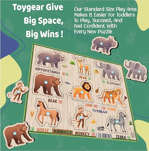 Image of Wooden Wild Animals Eco Friendly Learning Toys Puzzle for Brain Training /jorky Cutting Puzzle for Home /School /Non-Toxic /Education Memory Games for Baby Boy and Girl