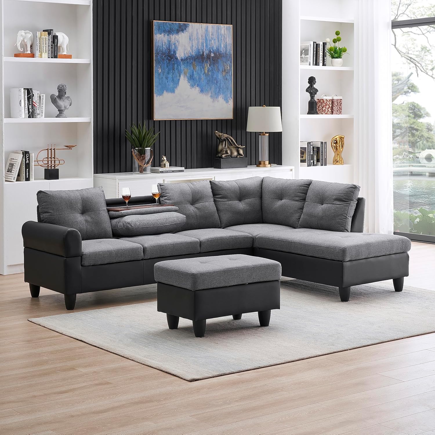 EMKK LShape Sofa Couch with Chaise Lounge,Modern