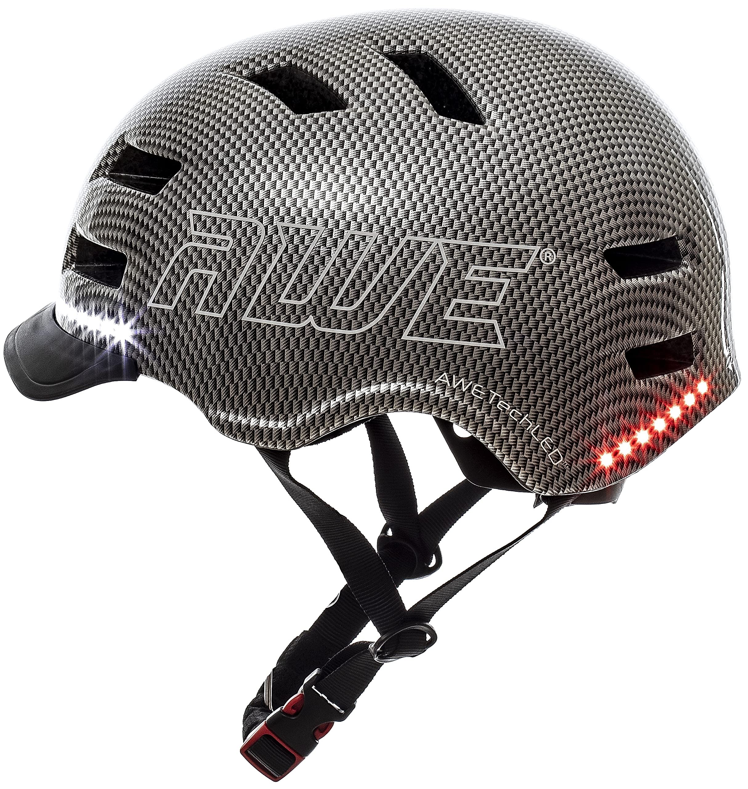 AWETech™ LED USB Helmet, 360° MEGAVisibility™ 28 Super Bright LED's, E-Bike/E-Scooter/Bike Graphite Large Junior/Adult 58-61cm Fully Rechargeable CE EN1078 *5 Year Crash Guarantee TUV Approvals