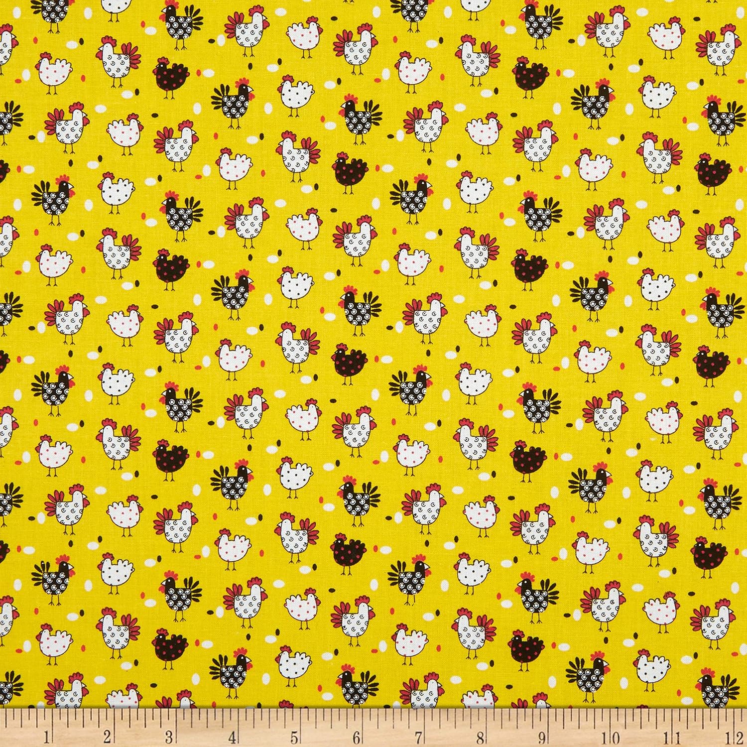 Quilt Fabric Traditions Novelty Print Mini Chickens Yellow