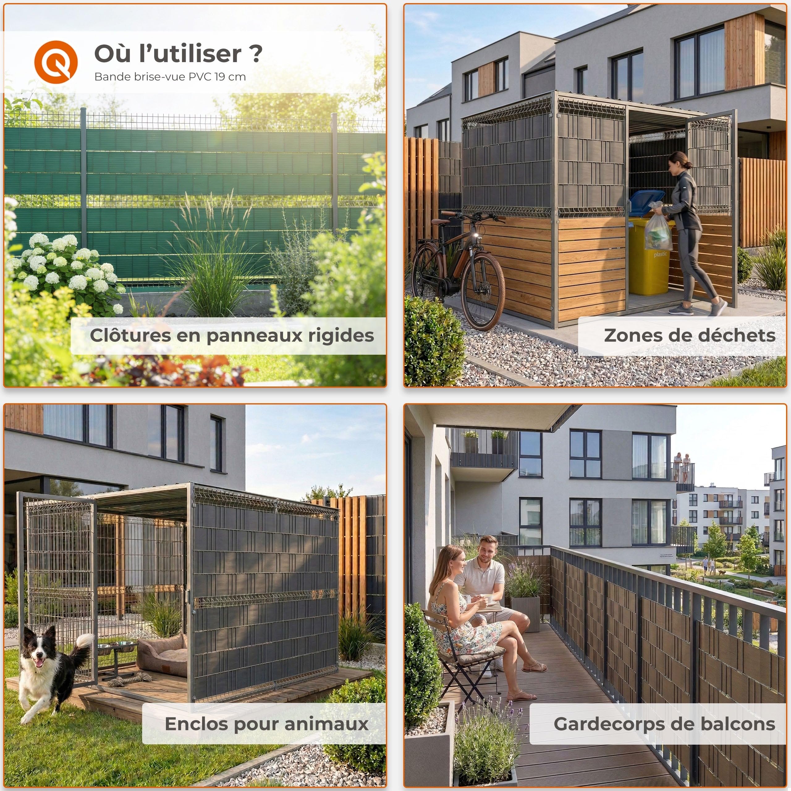 Quest 10x Bande Brise-Vue 19 cm en PVC avec 20 Clips- Graphite, 2,52 m