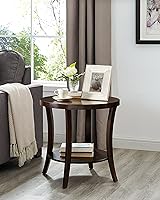 Roundhill Furniture Perth Round End Table with Shelf, Espresso - Contemporary Birch Veneer Side Table, 23.5"H Storage Accent