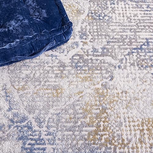 Miniatura 4 de Safavieh Palma Collection PAM346A - Alfombra redonda de 6 pies 7 pulgadas color beige y azul claro moderna contemporánea abstracta no desprende