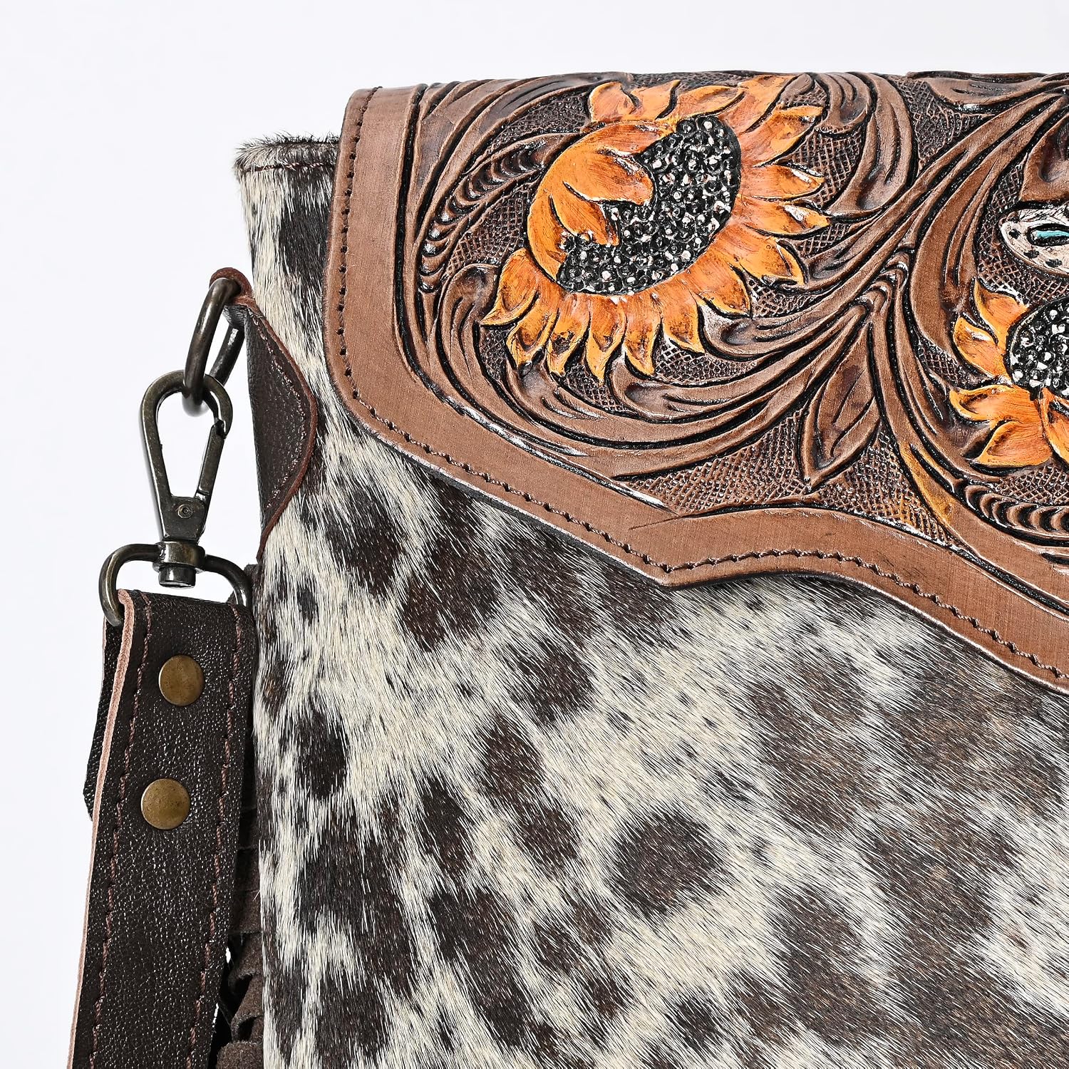 Merbaa Leather Crossbody Bag for Women made with Natural Cowhide Hand Tooled Western Design With Adjustable Detachable Strap