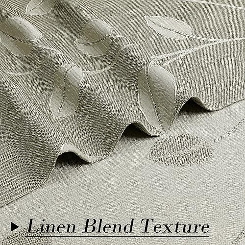 Miniatura 5 de WEST LAKE Cortina jacquard de hojas blancas tostadas caqui, 2 paneles de lino pesado texturizado para oscurecer la habitación con patrón de ramas y