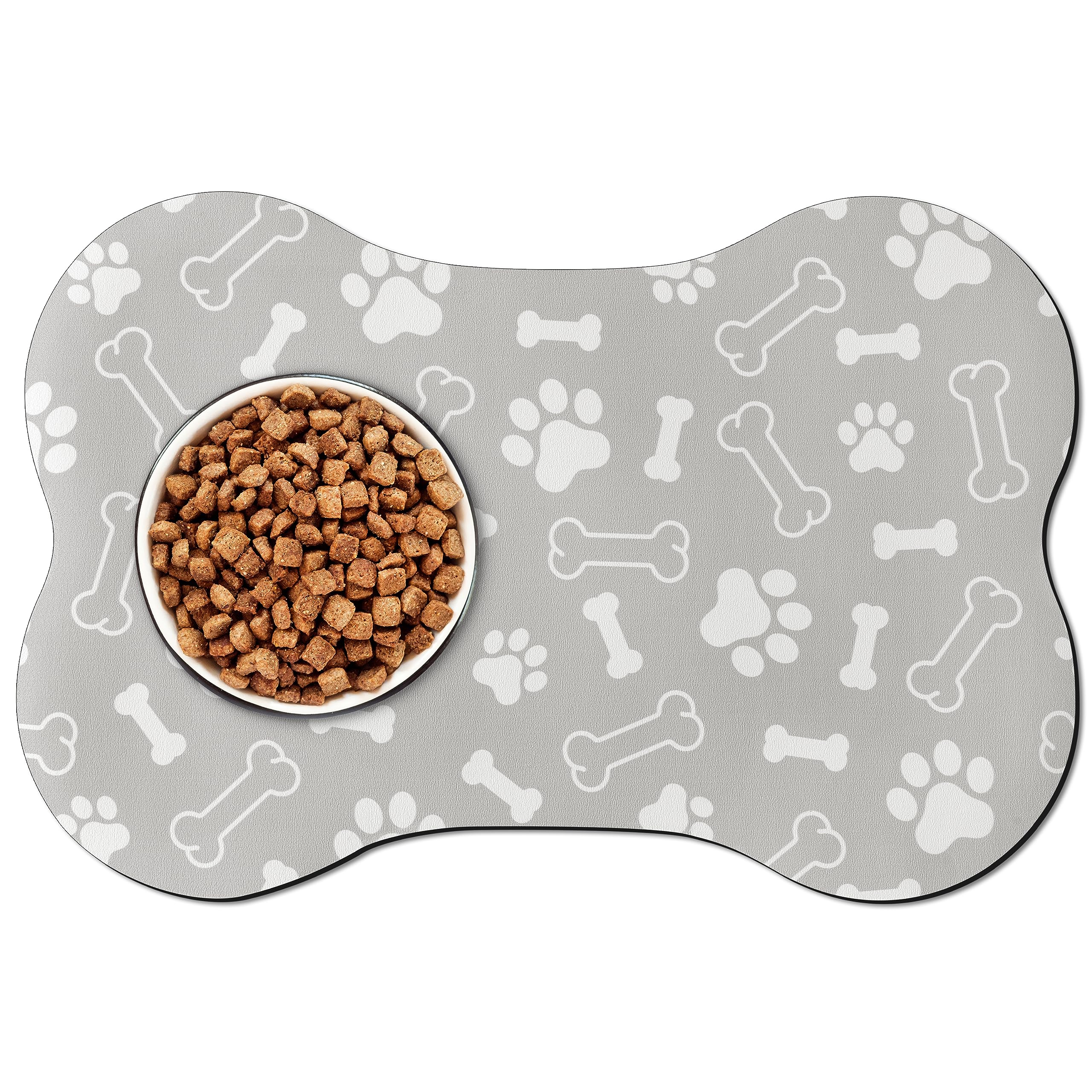 GROBRO7Absorbent Pet Feeding Mat Quick Dry Dog Mat for Food and Water Bowl Bone Shape Watering Dispenser Pad wtih Non Slip Rubber Back No Stains Washable Cat Mat Puppy Pet Accessories 15.7 x 23.6 in