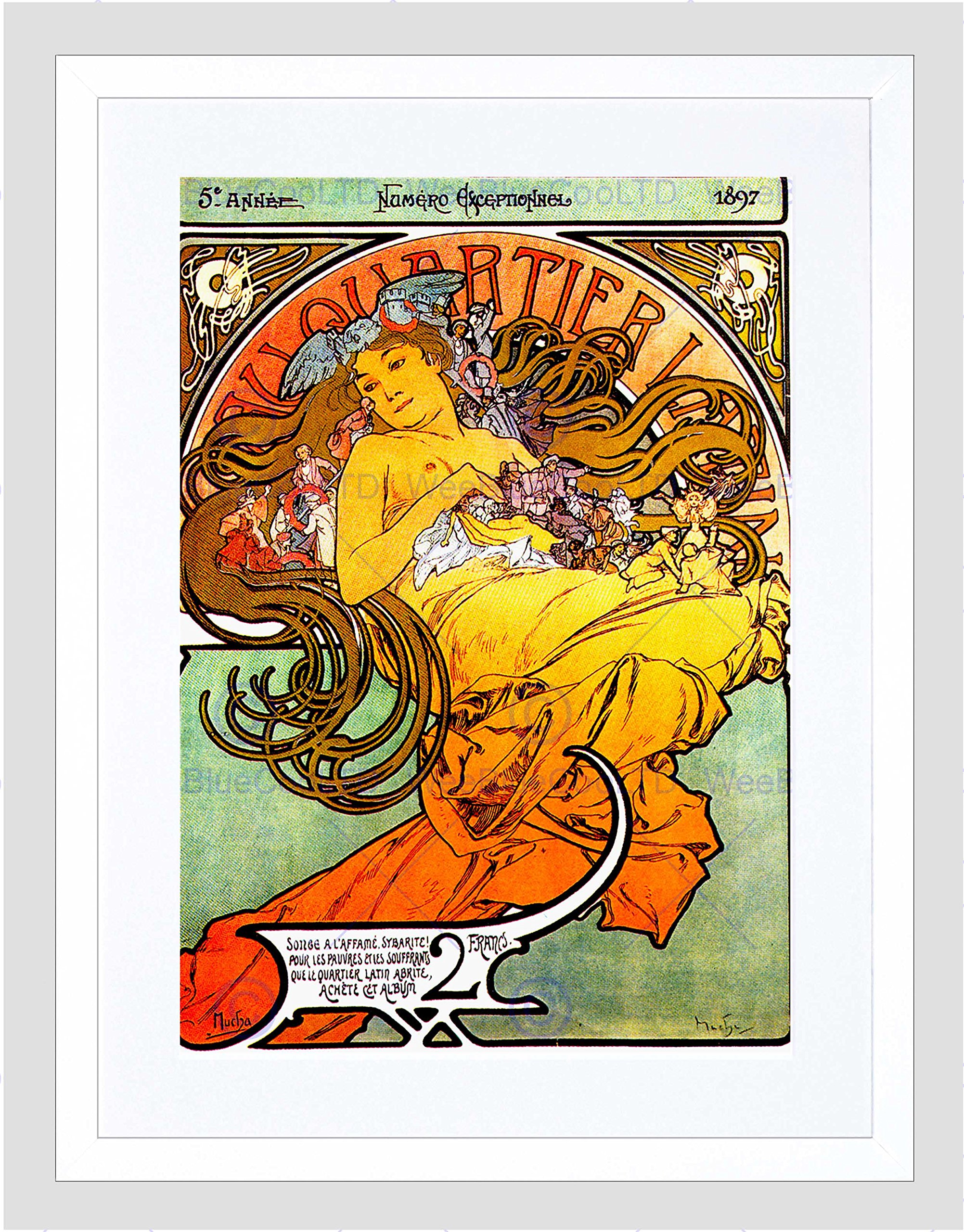 Wee Blue CooWee Blue Coo Vintage Magazine Cover Mucha 1897 Latin Quarter Nouveau Framed Wall Art Print