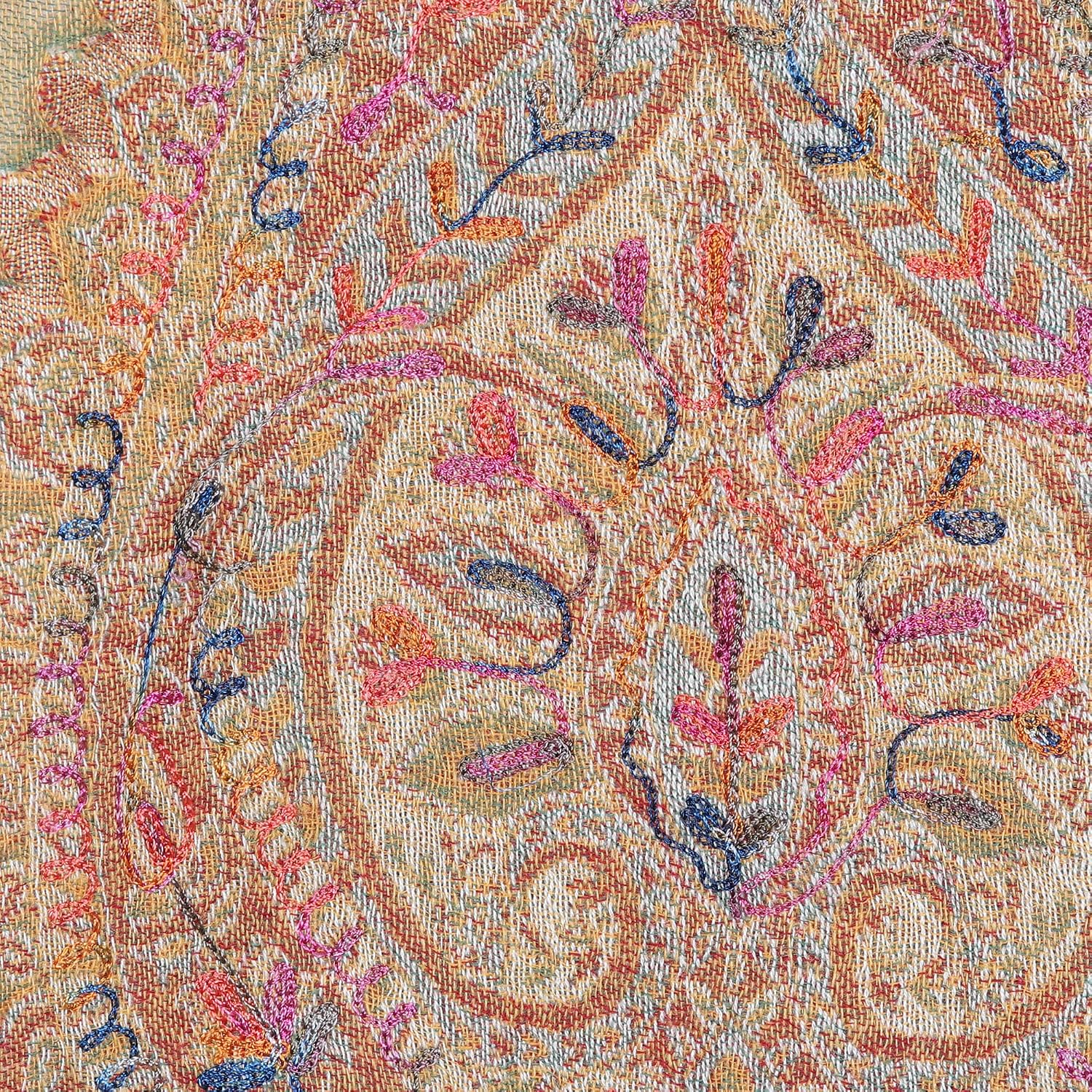 NOVICA Artisan Handmade Embroidered Wool Shawl with Traditional Pattern Accessories Multicolor Brown Patterned India Embellished Cultural 'Kashmir Spring'
