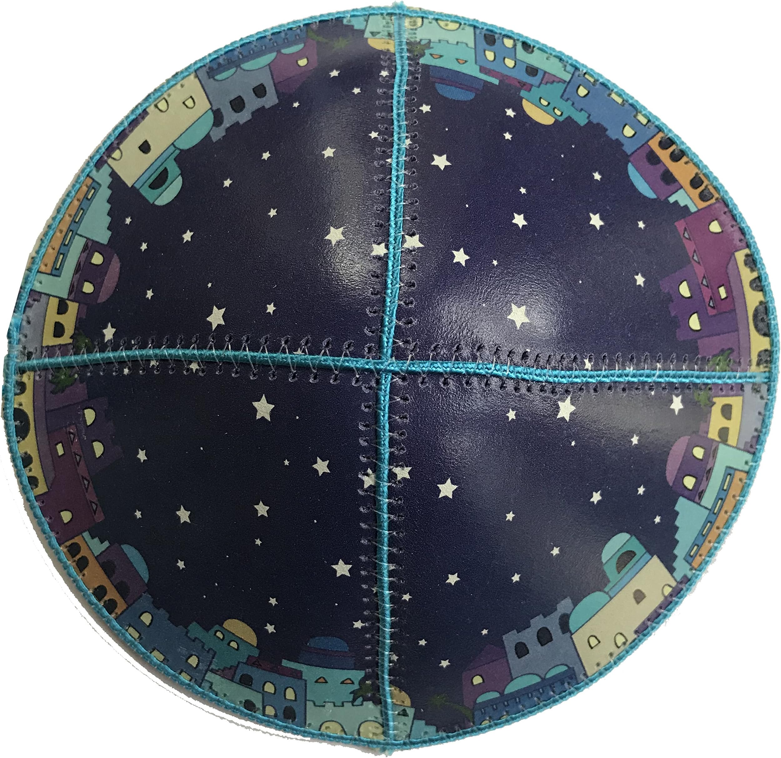 Amazing Kippahs Jerusalem's Nights Color Illustration Luxury Leather Kippah