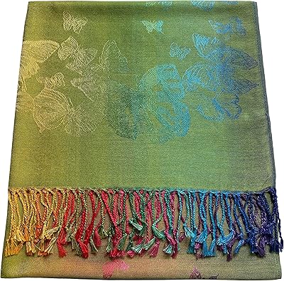 CJ Apparel Green Butterfly Design Shawl Scarf Wrap Stole Throw Head Wrap Face Cover Pashmina NEW