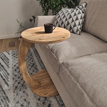 interGO-Wheeled C Coffee Table Sofa Stand Side Table Nail Table Coffee Table Service Coffee Table (Single Size, Atlantic Pine)