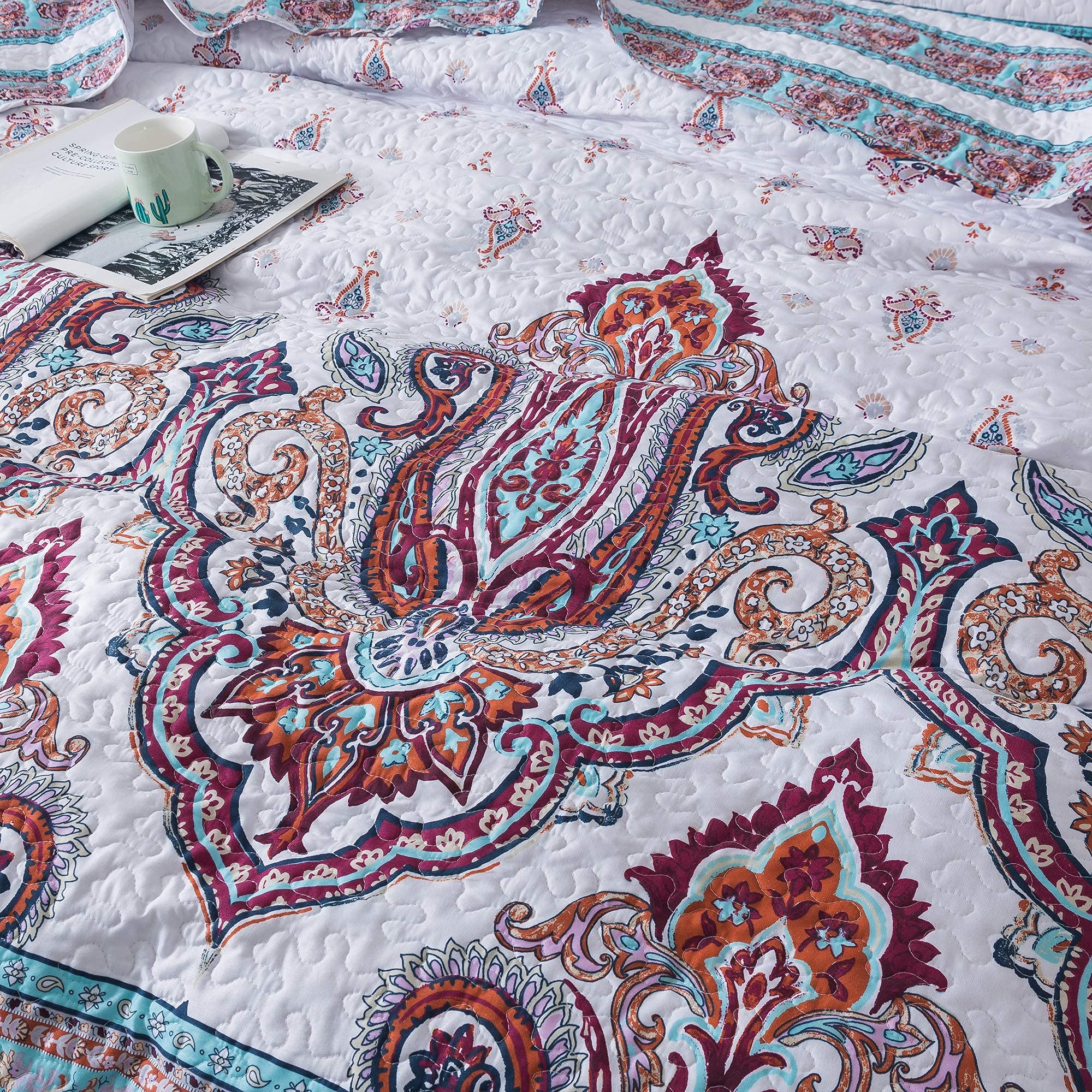 DaDa Bedding - Juego De Ropa De Cama De Cachemira Bohemia - Cozy Coco Blanco Cielo Playa Vibes