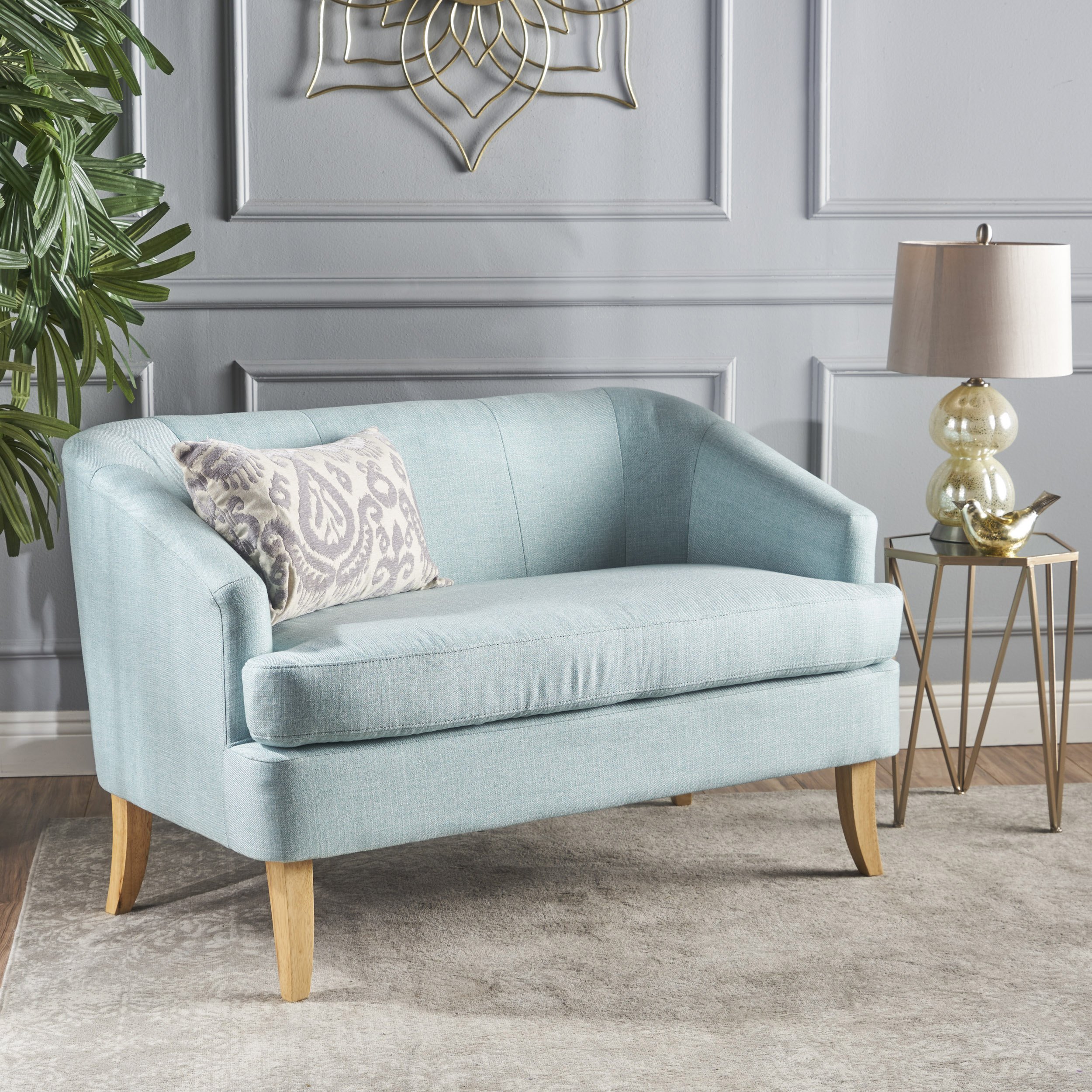 Christopher Knight Home Sheena Mid-Century Modern Fabric Loveseat, Light Blue / Natural